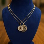 Anoira Anti-Tarnish Sun & Moon Pendant Necklace for Women – Dual Layer Gold-Plated Chain, Celestial Statement Jewelry with Black Stone Charms