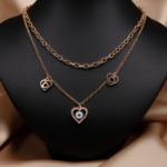 Anoira Anti-Tarnish Rose Gold Double Layered Heart & Evil Eye Pendant Necklace for Women | Dainty Layered Chain Jewellery | Adjustable Non-Tarnish Gift Necklace