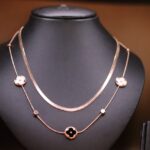 Anoira Anti-Tarnish Rose Gold Layered Necklace for Women | Dainty Herringbone & Station Chain with Floral Charms | Non-Tarnish Minimalist Everyday Jewelry