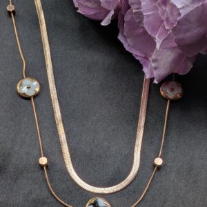 Anoira Anti-Tarnish Rose Gold Layered Necklace for Women | Dainty Herringbone & Station Chain with Floral Charms | Non-Tarnish Minimalist Everyday Jewelry